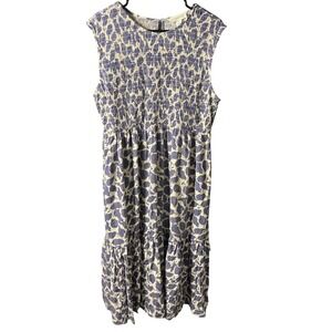 Treasure & Bond Blue White Floral Smocked Tiered Midi Dress Womens 1X Sleeveless